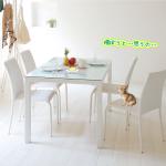 白いフレーム脚にガラス天板を乗せました